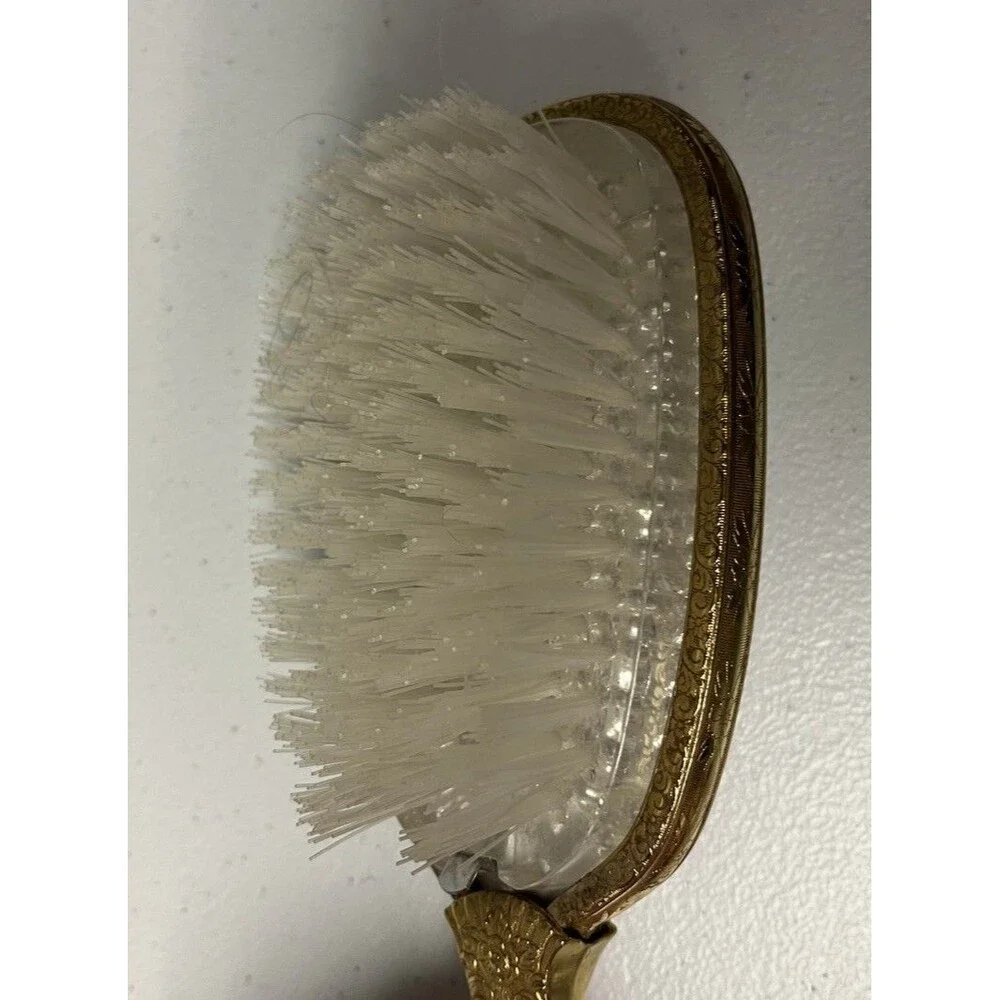 Floral Vanity Hairbrush Ornate Gold Tone 10” Vintage Boudoir Victorian